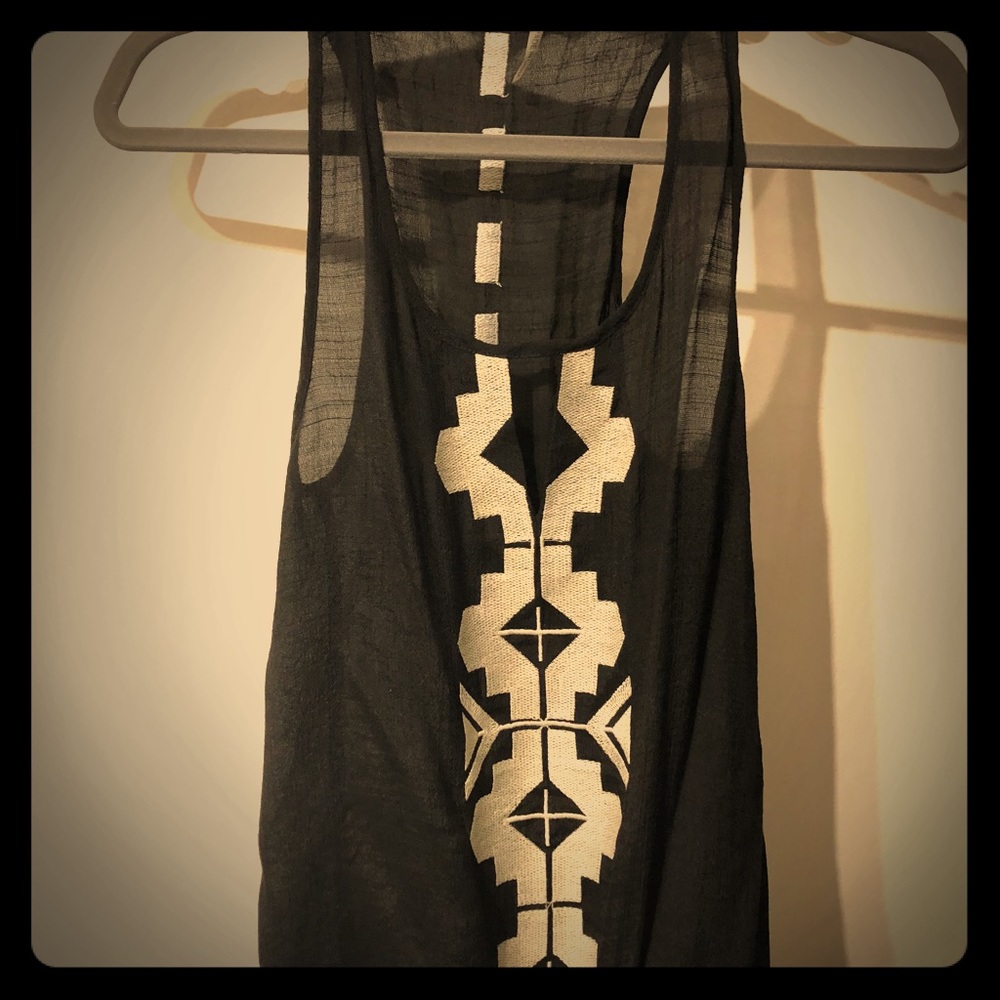 Summer Black keyhole black linen sleeveless top xs